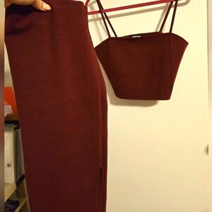 ♡ Express Skirt SET / burgundy pencil skirt + matching top medium